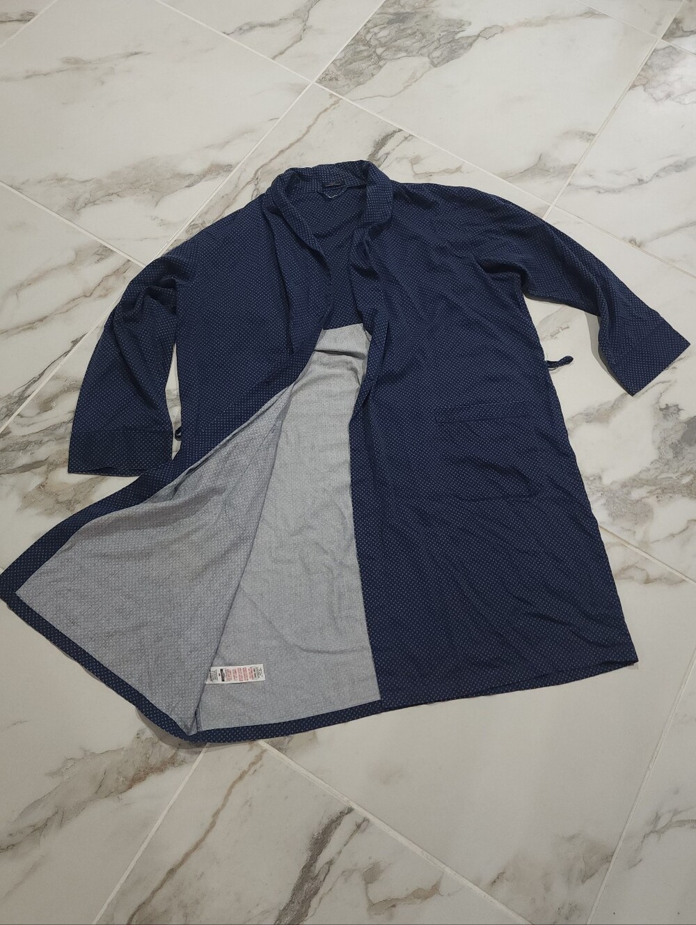 Vintage Marks & Spencer Men's Navy Blue 100% Cotton Robe